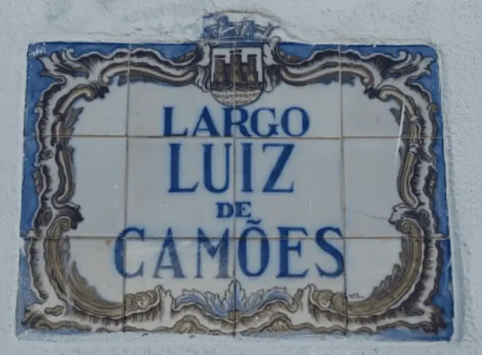 Largo Luis De Camoes street name on Portuguese tiles