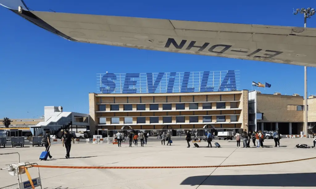 Sevilla Airport in Spain several hours away from the Algarve