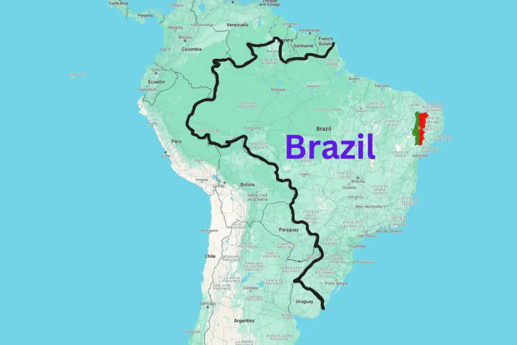 A map showing the size of Portugal compared to Brazil